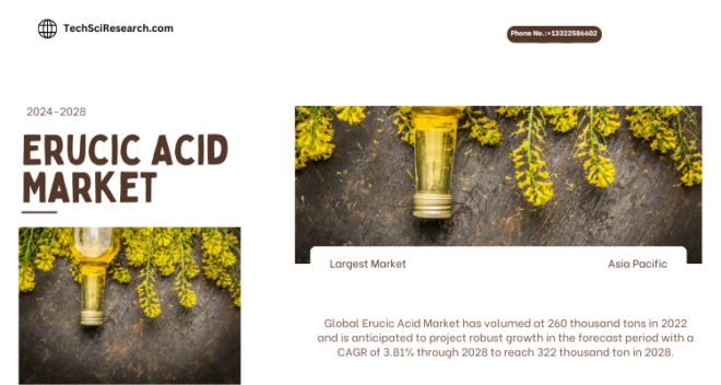 Global Erucic Acid Market has volumed at 260 thousand tons in 2022 & will grow with a CAGR of 3.81% by 2028 to reach 322 thousand tons in 2028.