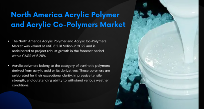 In 2022, the North America Acrylic Polymer and Co-Polymers Market stood at USD 312.31 million, with an expected 5.26% CAGR growth.
