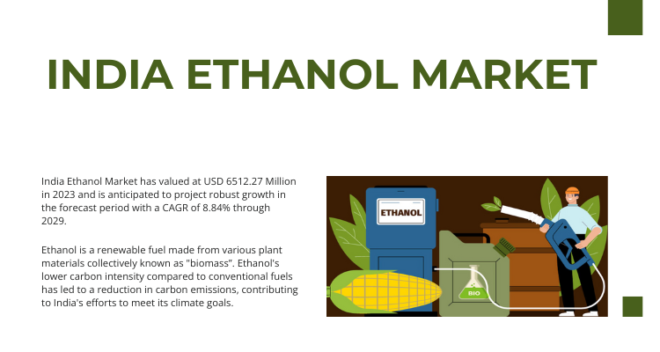India's ethanol market worth $6512.27 million in 2023, expected to grow steadily at 8.84% CAGR till 2029.