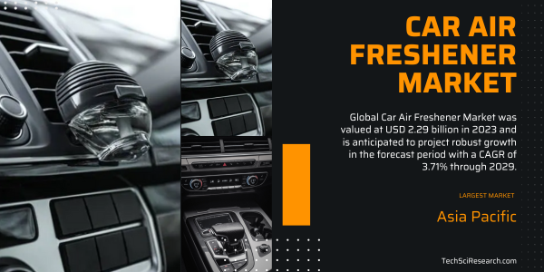 Global Car Air Freshener Market stood at USD 2.29 billion in 2023 and may grow in the forecast with a CAGR of 3.71% by 2029.