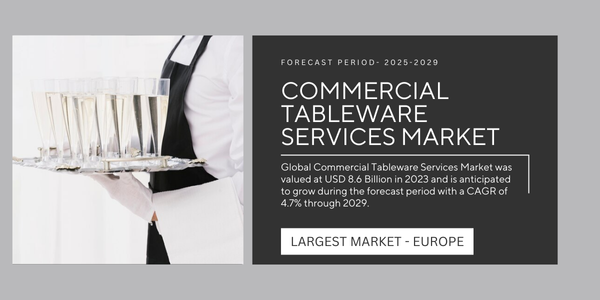 Global Commercial Tableware Services Market stood at USD 8.6 Billion & may grow during the forecast with a CAGR of 4.7% by 2029