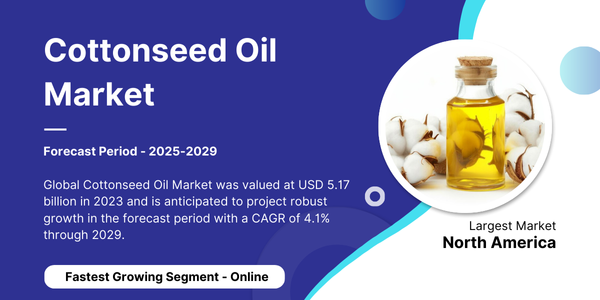 Global Cottonseed Oil Market was valued at USD 5.17 billion in 2023 and may grow in the forecast with a CAGR of 4.1% by 2029.