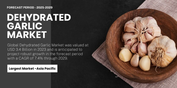 Global Dehydrated Garlic Market was valued at USD 3.4 Billion and may growth in the forecast with a CAGR of 7.4% by 2029.