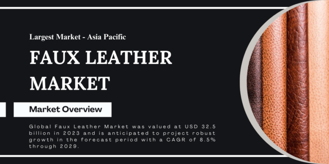 Global Faux Leather Market was valued at USD 32.5 billion and may grow in the forecast with a CAGR of 8.5% by 2029.