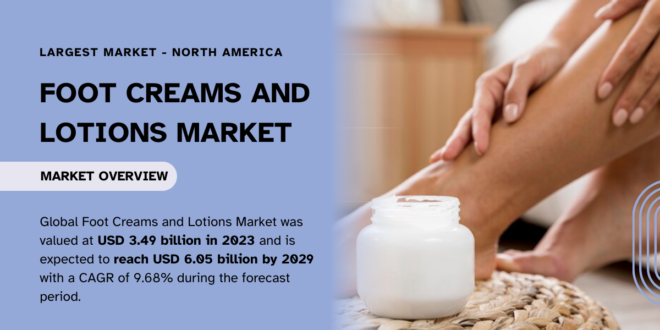 Global Foot Creams and Lotions Market stood at USD 3.49 billion & may reach USD 6.05 billion with a CAGR of 9.68% by 2029.