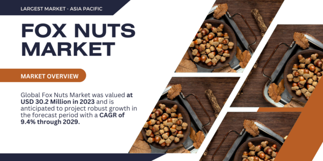 Global Fox Nuts Market stood at USD 30.2 Million in 2023 and may grow in the forecast with a CAGR of 9.4% by 2029.