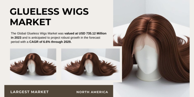 The Global Glueless Wigs Market stood at USD 735.12 Million in 2023 and may grow in the forecast with a CAGR of 6.6% by 2029.