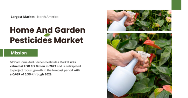 Global Home And Garden Pesticides Market stood at USD 8.5 Billion in 2023 and may grow in the forecast with a CAGR of 6.3% by 2029.