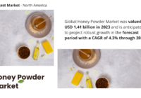 Global Honey Powder Market stood at USD 1.41 billion in 2023 and may grow in the forecast with a CAGR of 4.3% by 2029.