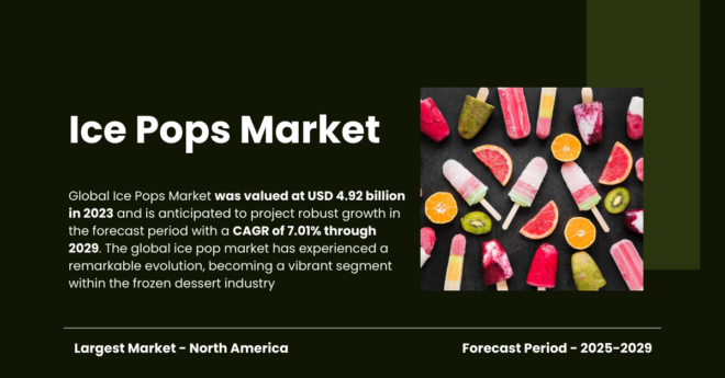 Global Ice Pops Market stood at USD 4.92 billion in 2023 and may growth in the forecast with a CAGR of 7.01% by 2029.