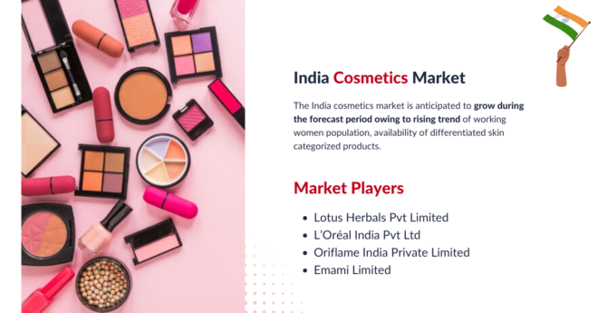 The India cosmetics market may grow during the forecast due to the rising of the working women population. Free Sample.