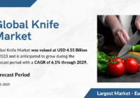 The Global Knife Market was valued at USD 4.55 Billion in 2023 and may grow during the forecast with a CAGR of 6.1% by 2029.