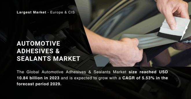 The Global Automotive Adhesives & Sealants Market stood at USD 10.84 billion and may grow with a CAGR of 5.53% by 2029.