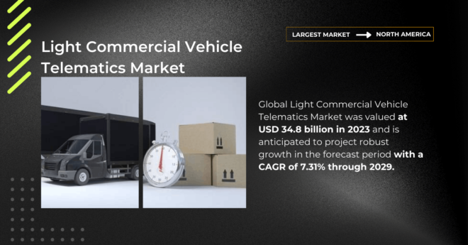 Global Light Commercial Vehicle Telematics Market was valued at USD 34.8 billion and may grow in the forecast with a CAGR of 7.31% by 2029.