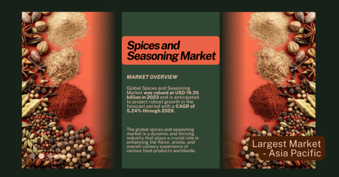 Global Spices and Seasoning Market stood at USD 19.35 billion and may grow in the forecast with a CAGR of 5.24% by 2029.