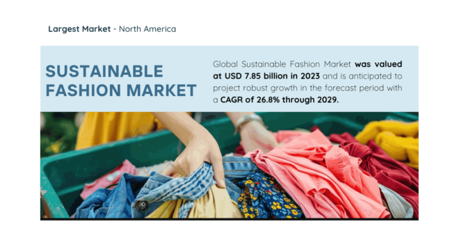 Global Sustainable Fashion Market was valued at USD 7.85 billion and may grow in the forecast with a CAGR of 26.8% by 2029.