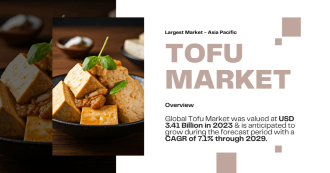 Global Tofu Market was valued at USD 3.41 Billion in 2023 & is anticipated to grow during the forecast with a CAGR of 7.1% by 2029.